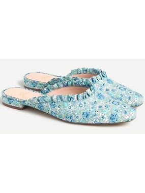 J. Crew Blue Floral Ruffle-Trim Slip-On Mules Women's Size 8